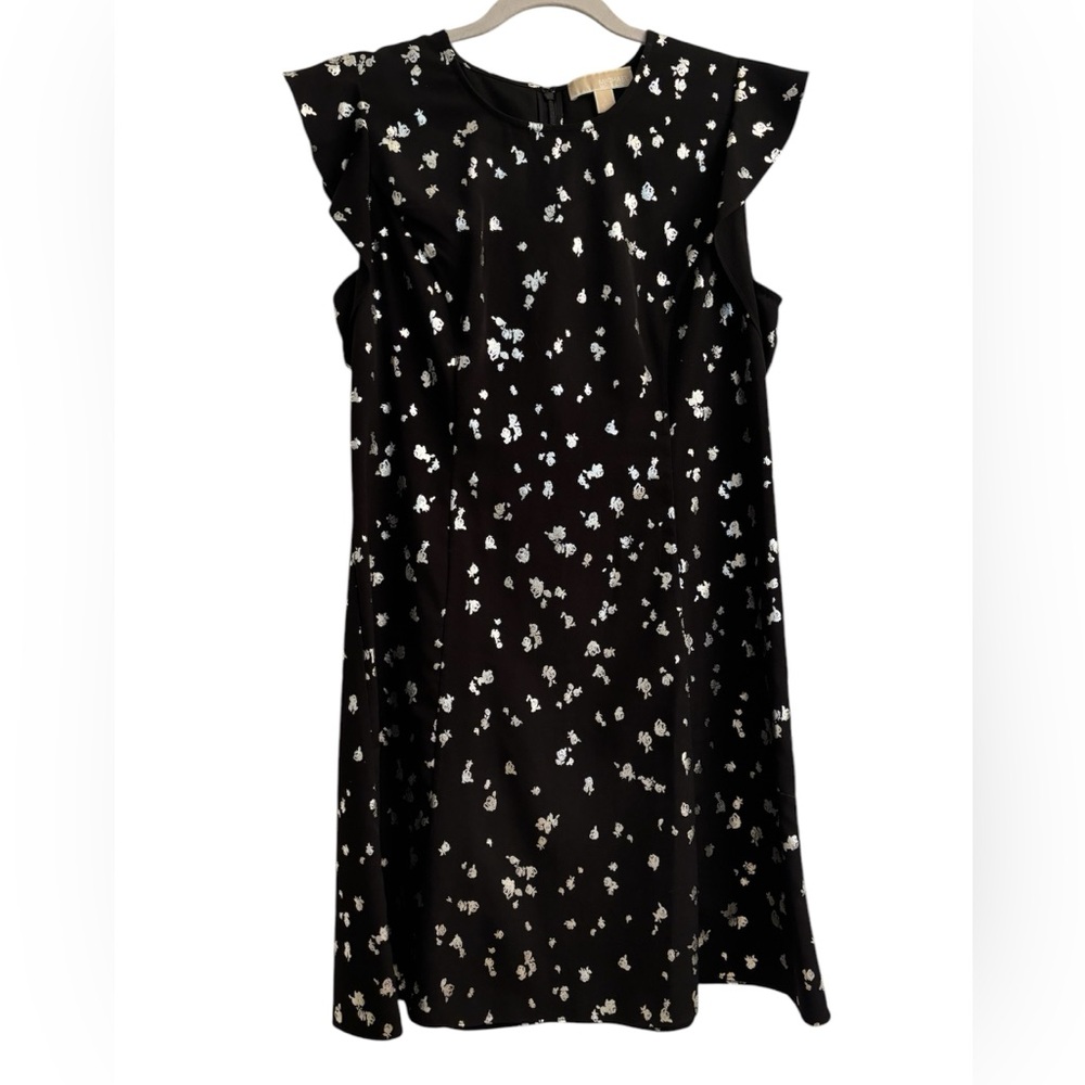 Michael Kors classic black with silver roses dress size L
